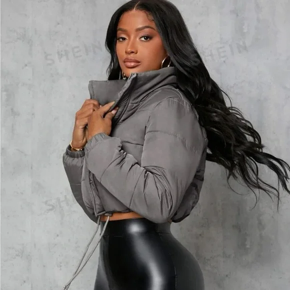 Grey Cropped Puffer - Picture 1 of 5